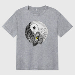 Футболка оверсайз женская Инь Янь по совиному, цвет: меланж