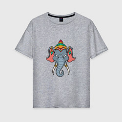 Футболка оверсайз женская Индия - Слон, цвет: меланж