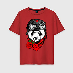 Футболка оверсайз женская Панда с розой во рту, цвет: красный
