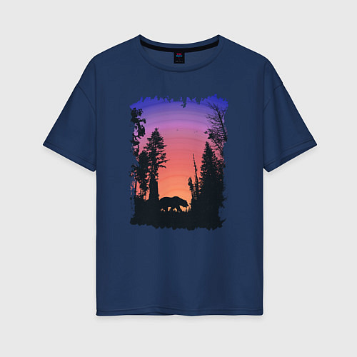 Женская футболка оверсайз Заказ в лесу / Тёмно-синий – фото 1