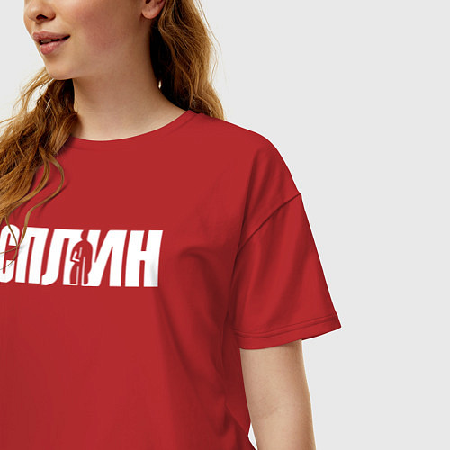 Женская футболка оверсайз Сплин белая надпись / Красный – фото 3