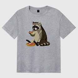 Футболка оверсайз женская Енот кушает пиццу, цвет: меланж