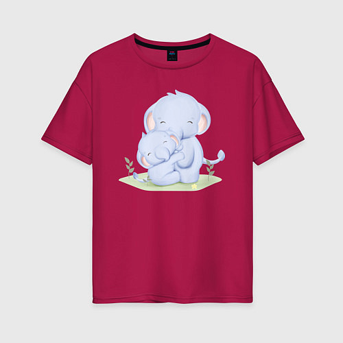 Женская футболка оверсайз Милые Слонята / Маджента – фото 1
