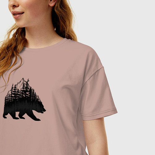 Женская футболка оверсайз Медведь, деревья и горы / Пыльно-розовый – фото 3