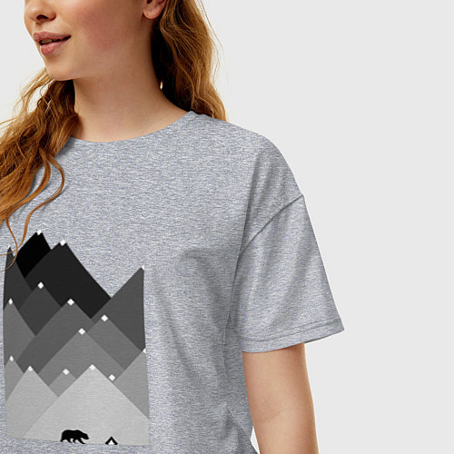 Женская футболка оверсайз Медведь и треугольные горы / Меланж – фото 3