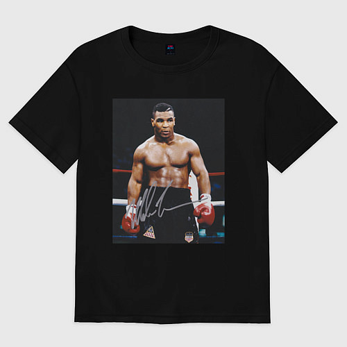 Женская футболка оверсайз Майк Тайсон Фото с авторгафом Mike Tyson / Черный – фото 1