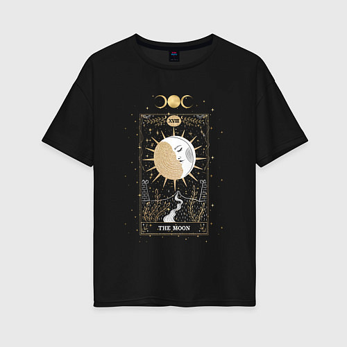 Женская футболка оверсайз Карта Таро луна эзотерика мистика / Черный – фото 1
