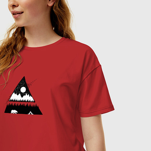 Женская футболка оверсайз Медведь и палатка / Красный – фото 3