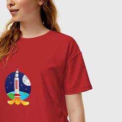 Футболка оверсайз женская Ракета в космосе, цвет: красный — фото 2
