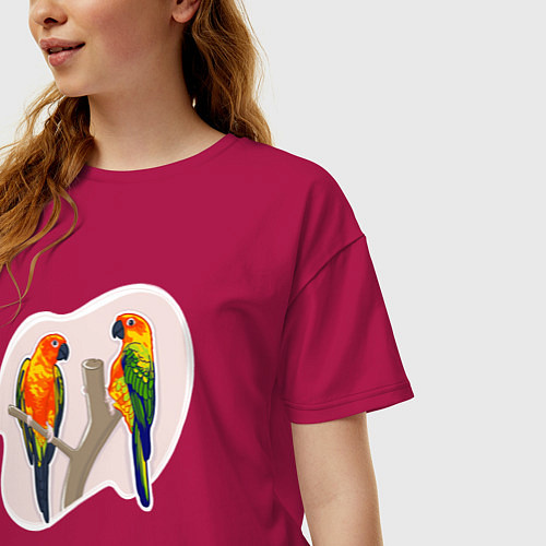 Женская футболка оверсайз Попугай Аратинга Птицы / Маджента – фото 3