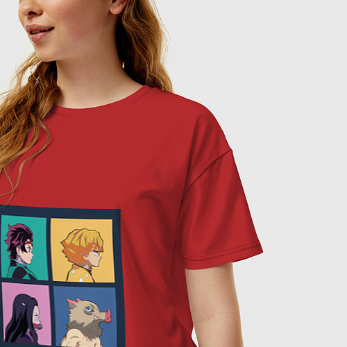 Женская футболка оверсайз Клинок, рассекающий демонов Истребитель демонов Ан / Красный – фото 3