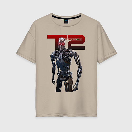 Женская футболка оверсайз Terminator 2 - T800 / Миндальный – фото 1