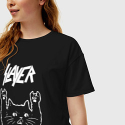 Футболка оверсайз женская Slayer Рок кот, цвет: черный — фото 2