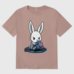 Футболка оверсайз женская Зайчонок обнял клубки The bunny hugged the balls, цвет: пыльно-розовый