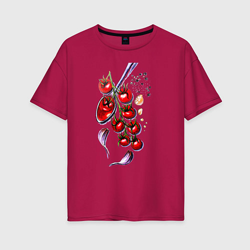 Женская футболка оверсайз Помидорки черри, чеснок и специи / Маджента – фото 1