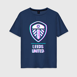 Футболка оверсайз женская Leeds United FC в стиле Glitch, цвет: тёмно-синий