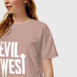 Футболка оверсайз женская Evil west logo, цвет: пыльно-розовый — фото 2