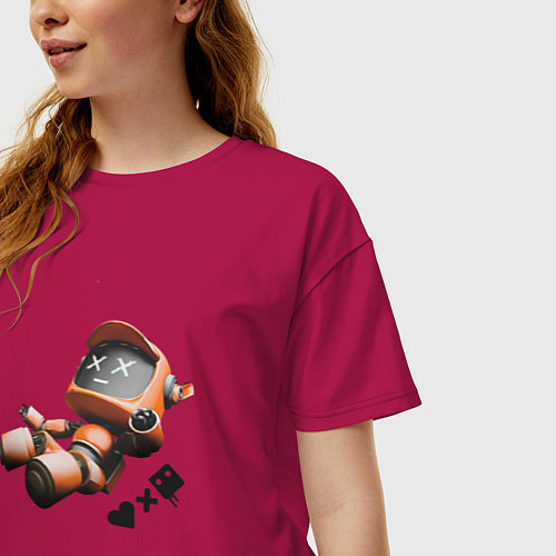 Женская футболка оверсайз Падающий робот с логотипом / Маджента – фото 3