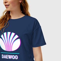 Футболка оверсайз женская Значок Daewoo в стиле Glitch, цвет: тёмно-синий — фото 2