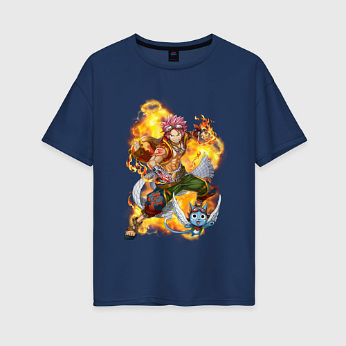 Женская футболка оверсайз Нацу Драгнил и Хеппи / Тёмно-синий – фото 1