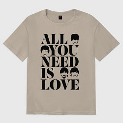 Футболка оверсайз женская ALL YOU NEED IS LOVE THE BEATLES, цвет: миндальный