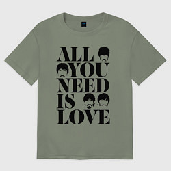 Футболка оверсайз женская ALL YOU NEED IS LOVE THE BEATLES, цвет: авокадо