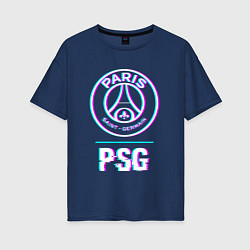 Футболка оверсайз женская PSG FC в стиле Glitch, цвет: тёмно-синий
