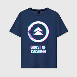Футболка оверсайз женская Ghost of Tsushima в стиле Glitch Баги Графики, цвет: тёмно-синий