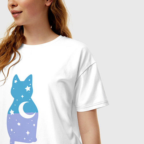 Женская футболка оверсайз Night - Cat / Белый – фото 3
