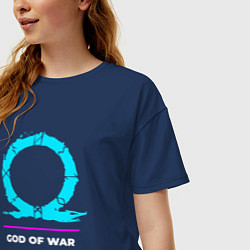 Футболка оверсайз женская Символ God of War в неоновых цветах, цвет: тёмно-синий — фото 2
