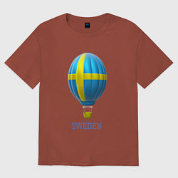 Футболка оверсайз женская 3d aerostat Sweden flag, цвет: кирпичный