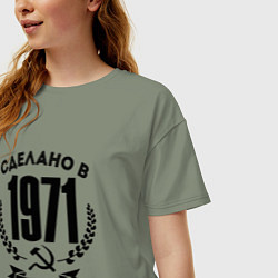 Футболка оверсайз женская Сделано в 1971 году в СССР Серп и Молот, цвет: авокадо — фото 2