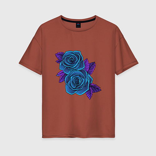 Женская футболка оверсайз Синие розы ночью / Кирпичный – фото 1