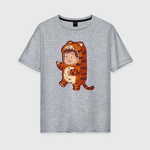 Женская футболка оверсайз Ребенок в костюме тигра / Меланж – фото 1
