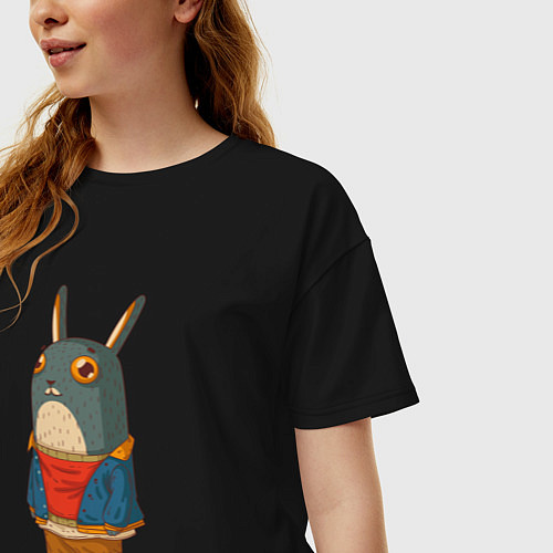 Женская футболка оверсайз Забавный кролик / Черный – фото 3