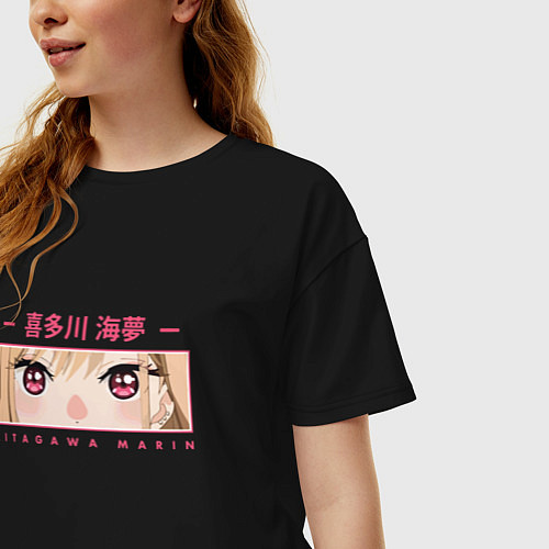 Женская футболка оверсайз Марин Китагава глаза / Черный – фото 3