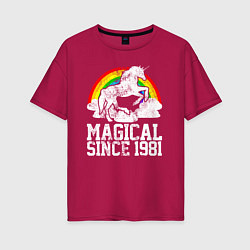 Футболка оверсайз женская Волшебный единорог с 1981, цвет: маджента