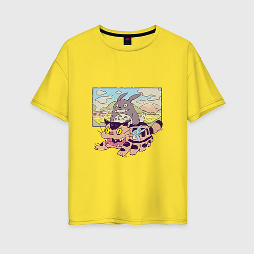 Женская футболка оверсайз Тоторо на котобусе / Желтый – фото 1
