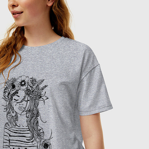 Женская футболка оверсайз Прекрасная Зинаида Венок из цветов / Меланж – фото 3