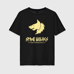 Футболка оверсайз женская Космические волки лого винтаж, цвет: черный
