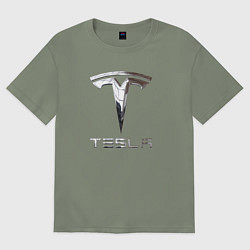 Футболка оверсайз женская Tesla Logo Тесла Логотип, цвет: авокадо
