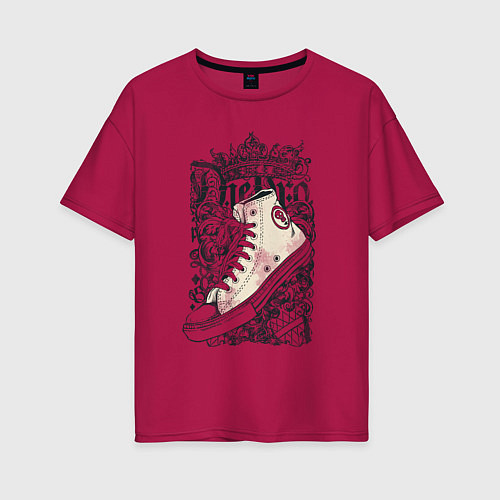 Женская футболка оверсайз Граффити кед / Маджента – фото 1