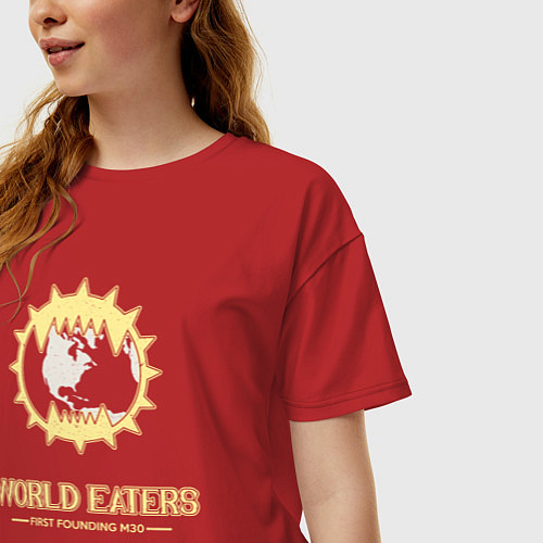 Женская футболка оверсайз Пожиратели миров лого винтаж / Красный – фото 3