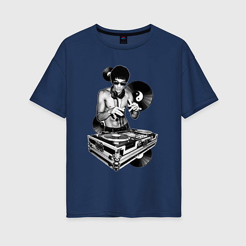 Женская футболка оверсайз Bruce Lee - Vinyl Dj / Тёмно-синий – фото 1