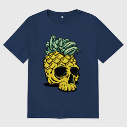 Футболка оверсайз женская Череп-ананас Лето, цвет: тёмно-синий