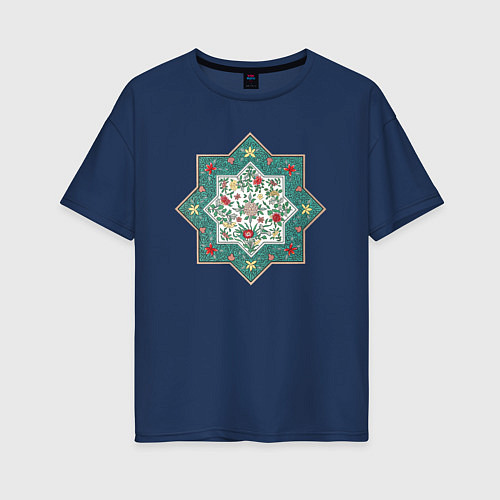 Женская футболка оверсайз Chinese Ornament Китайский орнамент / Тёмно-синий – фото 1
