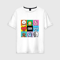 Футболка оверсайз женская BT21 BTS к-поп, цвет: белый