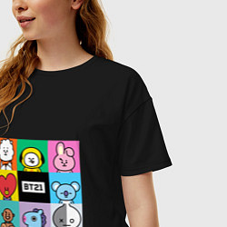 Футболка оверсайз женская BT21 BTS к-поп, цвет: черный — фото 2