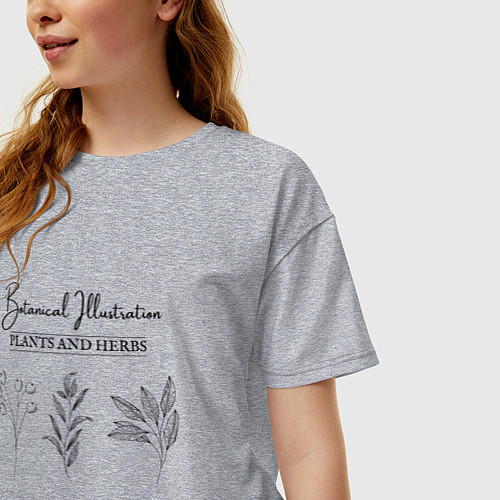 Женская футболка оверсайз Растения травы минимализм ботаническая иллюстрация / Меланж – фото 3