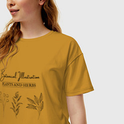Футболка оверсайз женская Растения травы минимализм ботаническая иллюстрация, цвет: горчичный — фото 2